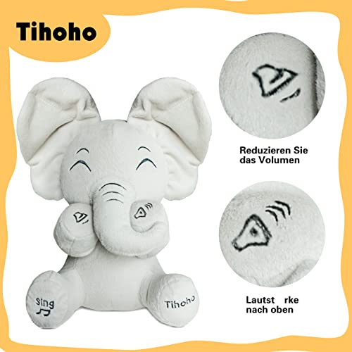 Tihoho Talking Singing Peek A Boo Elefante Juguete Animado Elefante Peluche Juguete Peluche Peluche Juguetes Para Bebé Hablar Juguete Niño Niña Regalos (Nueva versión: Ajustar el sonido)