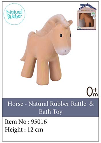 Tikiri 8595016 - Sonajero de caucho natural en caja de regalo, diseño de caballo, juguete para la bañera, para bebés y niños a partir de 0 meses