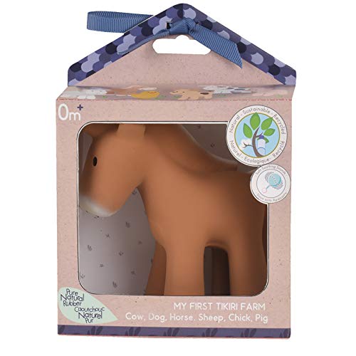 Tikiri 8595016 - Sonajero de caucho natural en caja de regalo, diseño de caballo, juguete para la bañera, para bebés y niños a partir de 0 meses