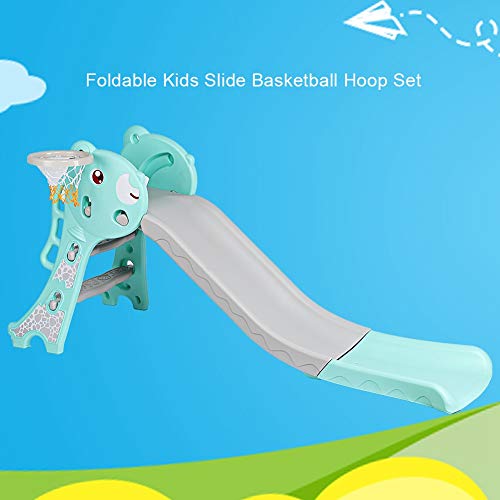 Tobogán para Niños con Baloncesto y Aro de Baloncesto, Tobogán Estable para Jardín de Infantes Seguro Almohadilla de Desaceleración Escalera Multifunción Antideslizante de Dibujos Animados 165 * 82