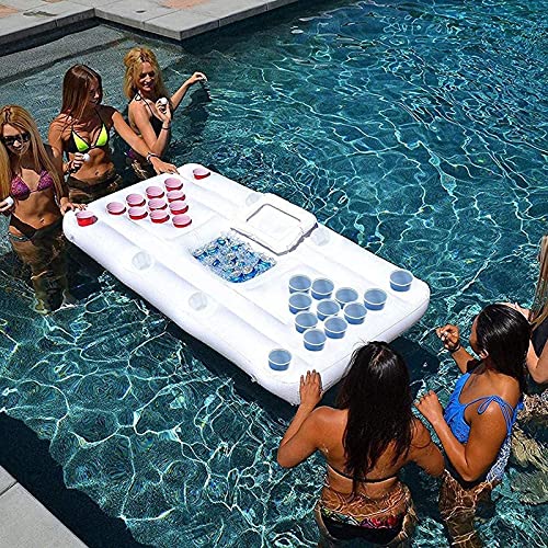 TongNS1 Cama de colchón de Aire Inflable, Juego de Beer Pong, Flotador de Fiesta en la Piscina, Mesa de Billar de Juego, Flotante de Agua, Drin (180 * 80 * 12cm)