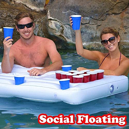 TongNS1 Cama de colchón de Aire Inflable, Juego de Beer Pong, Flotador de Fiesta en la Piscina, Mesa de Billar de Juego, Flotante de Agua, Drin (180 * 80 * 12cm)