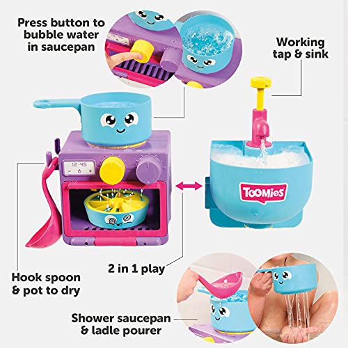 Toomies Bubble & Bake bebés, baño, Juguete de Cocina temático para Hacer Burbujas, 1, Juego de Agua niñas de 18 m y 2, 3 y 4 años de Edad, Multicolor (Tomy E73264)