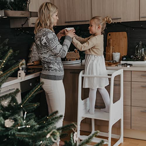 Torre de Aprendizaje Montessori - Plataforma de Madera para Trepar en la Cocina para Bebés y Niños - Torres Ajustables para Encimeras y Mesa - Taburete Seguro y Duradero - Learning Tower - Blanco