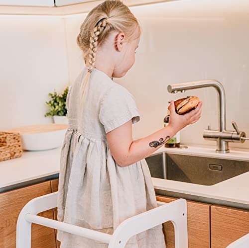 Torre de Aprendizaje Montessori - Plataforma de Madera para Trepar en la Cocina para Bebés y Niños - Torres Ajustables para Encimeras y Mesa - Taburete Seguro y Duradero - Learning Tower - Blanco