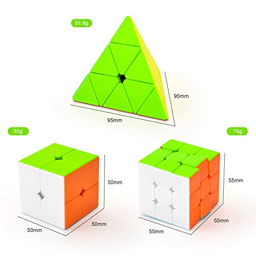 TOYESS Cubo de Velocidad, Speed Cube Set de 2x2 3x3 Pirámide, Rompecabezas Juguetes & Regalo para Niños & Adulto, Stickerless (3 Pack)