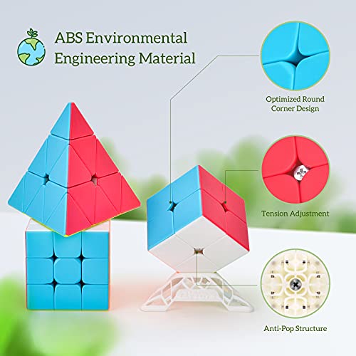 TOYESS Cubo de Velocidad, Speed Cube Set de 2x2 3x3 Pirámide, Rompecabezas Juguetes & Regalo para Niños & Adulto, Stickerless (3 Pack)
