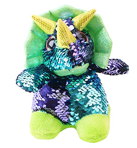 TOYLAND® 13cm Turquesa y púrpura Triceratops Peluche de Peluche con Lentejuelas Reveal Lentejuelas Reversibles