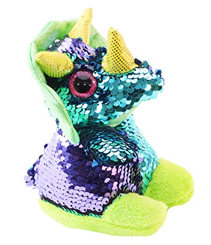 TOYLAND® 13cm Turquesa y púrpura Triceratops Peluche de Peluche con Lentejuelas Reveal Lentejuelas Reversibles