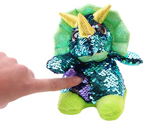 TOYLAND® 13cm Turquesa y púrpura Triceratops Peluche de Peluche con Lentejuelas Reveal Lentejuelas Reversibles