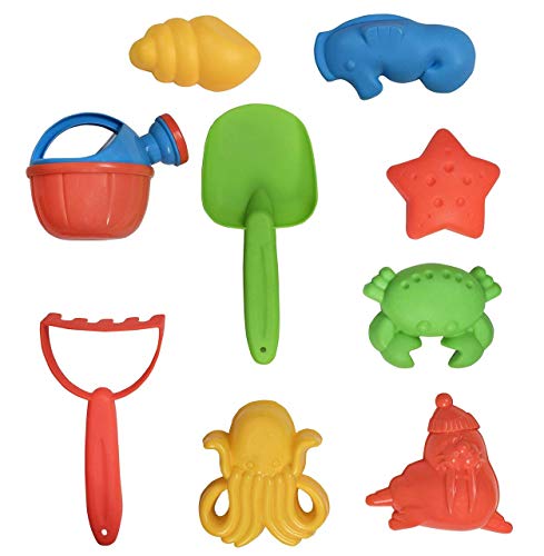 Toys 4 U Beach Toys Mega Pack Bulk Beach & Sandbox Play Set w/Unique Cangrejo, Shell & Sea Life Sand Molds, Pala, rastrillo, regadera y Bolsa de Transporte con Asas Disponible en Rosa o Azul