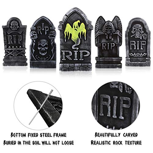 Toyvian 5 piedras para tumba de Halloween de espuma cementerio con postes de metal para decoración