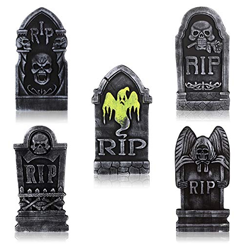 Toyvian 5 piedras para tumba de Halloween de espuma cementerio con postes de metal para decoración