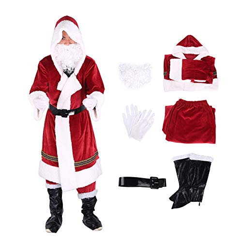 Traje de Papá Noel para hombres, juegos de cosplay de Papá Noel para adultos y niños de fiesta, para el día de la calle o para los pantalones altos, Rougeb, M