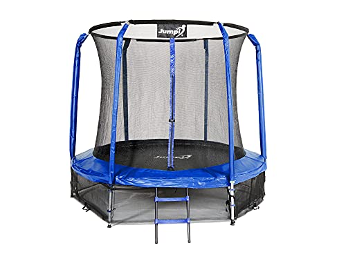 Trampolín 244cm,Entretenimiento Familiar,de jardín 8 FT Maxy Comfort, recinto de Seguridad con Malla Interior Especial,muelles de césped, Escalera, colchoneta para Saltar, para niños y Adultos (Azul)