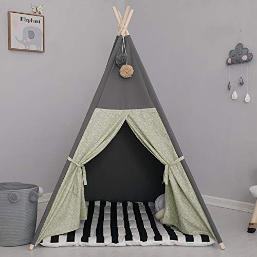 TreeBud Tienda de campaña Tipi para niños con Tapete Acolchado, Carpas de Juego Plegables en Tono Oscuro para Niña y Niño, Tipi Infantil de Lona para niños con Estuche de Transporte