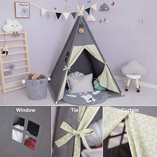 TreeBud Tienda de campaña Tipi para niños con Tapete Acolchado, Carpas de Juego Plegables en Tono Oscuro para Niña y Niño, Tipi Infantil de Lona para niños con Estuche de Transporte