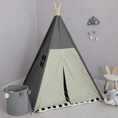 TreeBud Tienda de campaña Tipi para niños con Tapete Acolchado, Carpas de Juego Plegables en Tono Oscuro para Niña y Niño, Tipi Infantil de Lona para niños con Estuche de Transporte