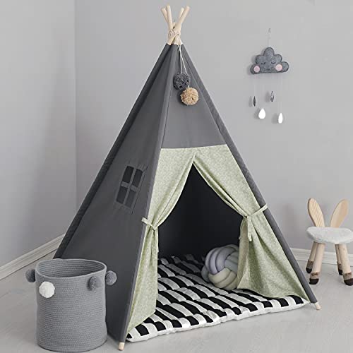 TreeBud Tienda de campaña Tipi para niños con Tapete Acolchado, Carpas de Juego Plegables en Tono Oscuro para Niña y Niño, Tipi Infantil de Lona para niños con Estuche de Transporte