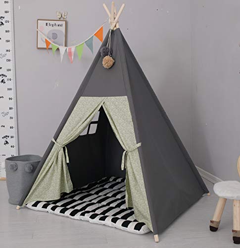 TreeBud Tienda de campaña Tipi para niños con Tapete Acolchado, Carpas de Juego Plegables en Tono Oscuro para Niña y Niño, Tipi Infantil de Lona para niños con Estuche de Transporte