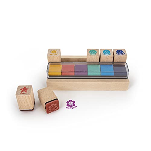 Trendhaus- Set inglés – 6 tampones de Colores – Sello de Madera para niños – Regalo Ideal para Profesores (955715)