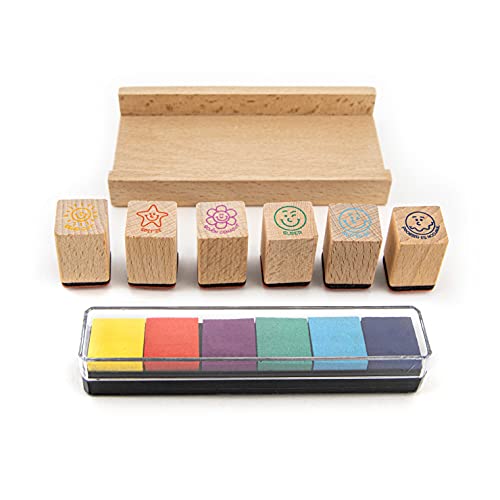 Trendhaus- Set inglés – 6 tampones de Colores – Sello de Madera para niños – Regalo Ideal para Profesores (955715)