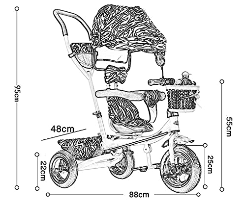 Triciclo de bebé Triciclo Cochecitos de bebé Carrito de bebé con sombrillas Carrito de bebé Bicicleta Carrito de juguete para niños Rueda inflable Bic 3 ruedas, Asiento giratorio (niño / niña, 1-3-5