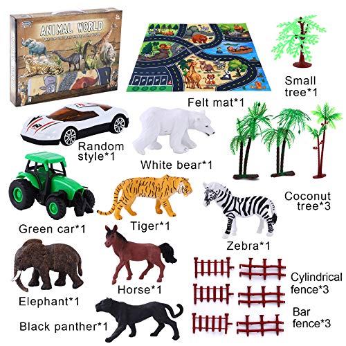 Ulikey Juguetes Animales con Tapete Juego, Juguetes Animales Salvajes de la Selva, Figuras Animales Juguete Educativo de Mundo Zoológico Forestal Regalo para Niños (A)