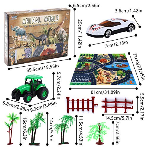 Ulikey Juguetes Animales con Tapete Juego, Juguetes Animales Salvajes de la Selva, Figuras Animales Juguete Educativo de Mundo Zoológico Forestal Regalo para Niños (A)