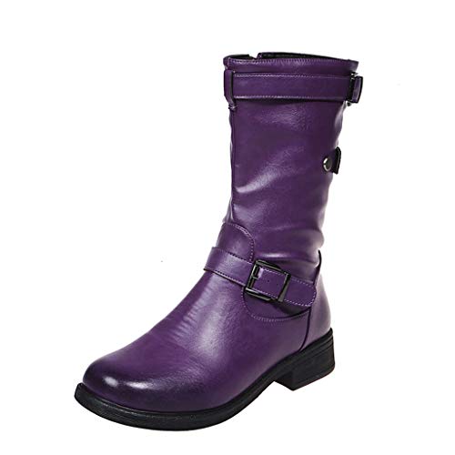 UMore Botines de Caña Media para Mujer Moda Botas Altas Invierno Mujer, Zapatos Mujer Cuña Planos Sintética Peluche Jinete Bajo Cómodos Peludas Calentitas