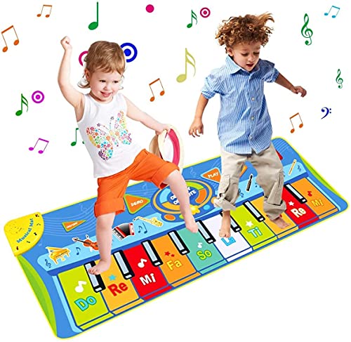 Upgrow Alfombrilla de piano, Alfombrilla de baile con 8 instrumentos, juguetes para niños 3-10 años, teclados musicales infantiles, regalo para bebés, niños, niñas(130x48 cm)