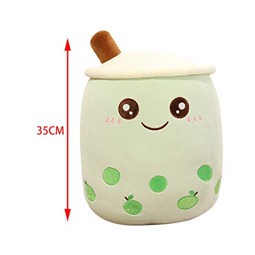 Uposao Bubble Tea - Peluche Boba de peluche, 35 cm, diseño de dibujos animados, divertido cojín de leche, taza de té, cojín para niños, regalo de cumpleaños para niños y niñas, color verde