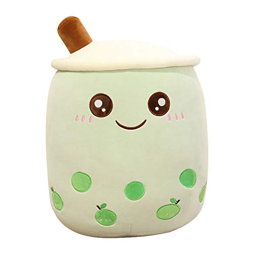 Uposao Bubble Tea - Peluche Boba de peluche, 35 cm, diseño de dibujos animados, divertido cojín de leche, taza de té, cojín para niños, regalo de cumpleaños para niños y niñas, color verde