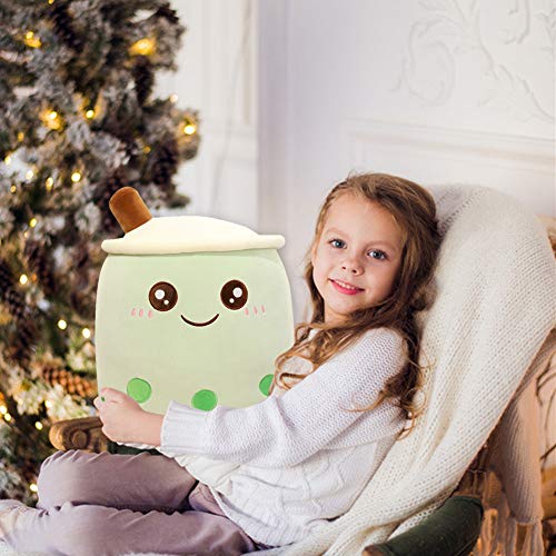 Uposao Bubble Tea - Peluche Boba de peluche, 35 cm, diseño de dibujos animados, divertido cojín de leche, taza de té, cojín para niños, regalo de cumpleaños para niños y niñas, color verde