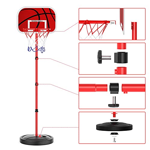 URBZUE Canasta Baloncesto Infantil, Altura Ajustable 63CM-150CM, para niños 3+, con Redes para Aros de Baloncesto, Regalo de Juguetes de Baloncesto en Exterior y Interior