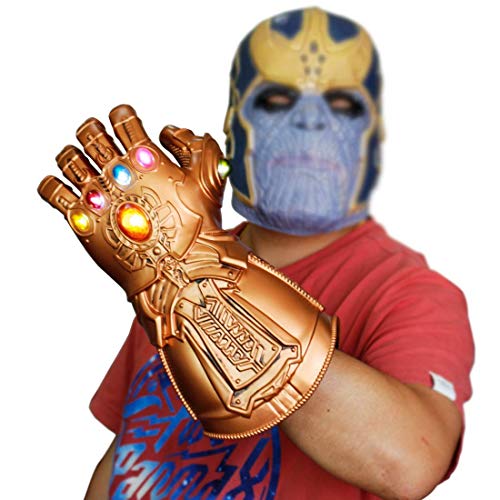 UrMsun Iron Man Infinity Gauntlet con 2 Pilas Recambio, Guantele Thanos Vengadores 4 Final del Juego Iron Man Infinity Gauntlet Hulk Thanos Capitan America Thor Cosplay (Oro)