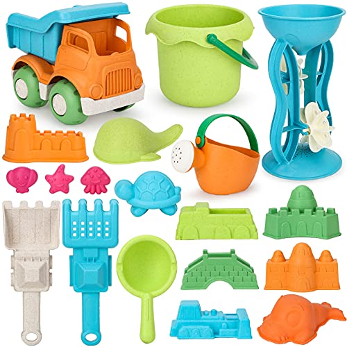 Vanplay Juguetes de Playa para Niños 19 Piezas Material de Paja de Trigo con Bolsa de Malla Juegos de Playa