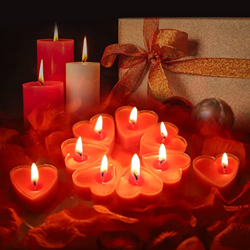 Velas en forma de corazón, 9 velas románticas de amor, velas candelitas con 2000 piezas de pétalos de rosa de seda, velas en forma de corazón para bodas, cumpleaños, cenas, decoración red