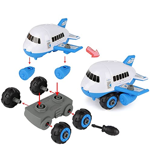 Veluoess Avión de Transporte de Juguete, Juguete de Coche de Avión con 4 Mini Coches de Policía y 11 Señales de Tráfico DIY Montar Juguete Educativo Regalo para Niños