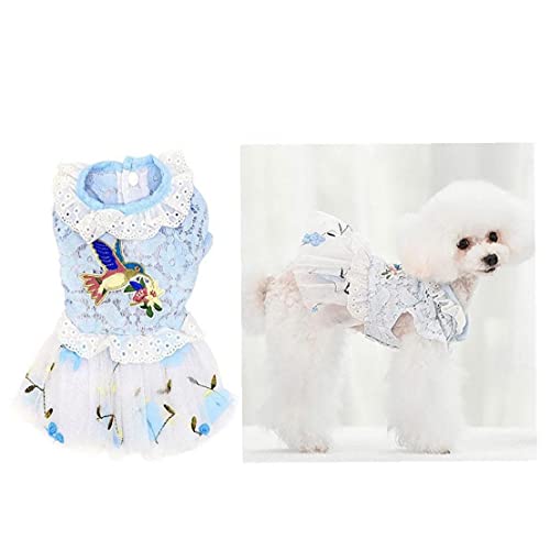 Vestido de Perro Perrito Falda Princesa Vestidos Pet Tutu Flor Y Boda Vestido de Encaje Bordado Vestido de pájaro para Pequeño Perro Chica Sky-Blue S