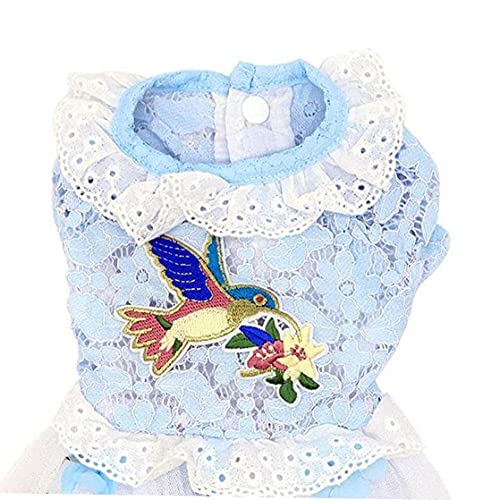 Vestido de Perro Perrito Falda Princesa Vestidos Pet Tutu Flor Y Boda Vestido de Encaje Bordado Vestido de pájaro para Pequeño Perro Chica Sky-Blue S