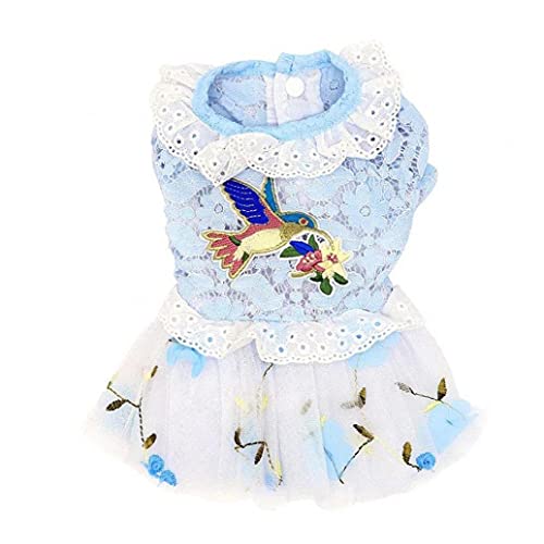 Vestido de Perro Perrito Falda Princesa Vestidos Pet Tutu Flor Y Boda Vestido de Encaje Bordado Vestido de pájaro para Pequeño Perro Chica Sky-Blue S