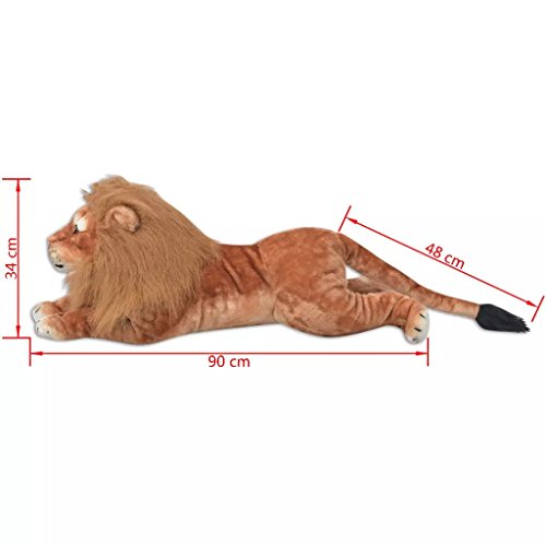 vidaXL León de Peluche Gigante Marrón XXL Animal de Peluche Juguete Decoración