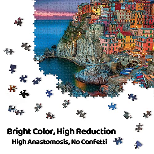 Vimzone Puzzles 1000 Piezas para Adultos- Cinque Terre Casas de Colores, Rompecabezas de Piso de Impresión de Alta Definición Multicolor，Juego de Rompecabezas Juego Familiar (70x50cm)