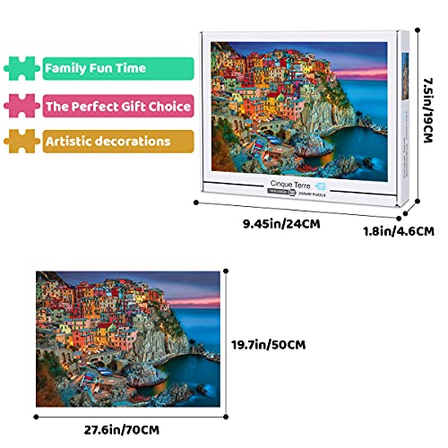 Vimzone Puzzles 1000 Piezas para Adultos- Cinque Terre Casas de Colores, Rompecabezas de Piso de Impresión de Alta Definición Multicolor，Juego de Rompecabezas Juego Familiar (70x50cm)