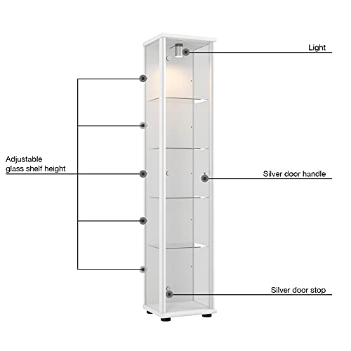 Vitrina Mueble de pared 176x37x33 cm en color blanco con iluminación con 4 estantes de vidrio