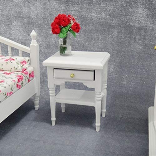 Vosarea Mesita de Noche Miniatura Modelo Mini Muebles Dormitorio de Madera Decoración Juguete para 1:12 Casa de muñecas Blanco