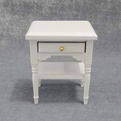 Vosarea Mesita de Noche Miniatura Modelo Mini Muebles Dormitorio de Madera Decoración Juguete para 1:12 Casa de muñecas Blanco