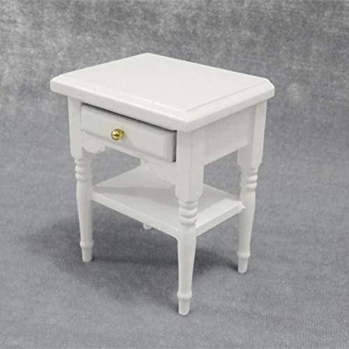 Vosarea Mesita de Noche Miniatura Modelo Mini Muebles Dormitorio de Madera Decoración Juguete para 1:12 Casa de muñecas Blanco