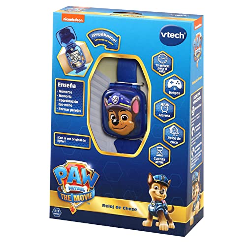 VTech VTech-123-525522 Patrulla Canina La Película, Reloj Educativo de Chase, Juguete Interactivo para niños +3 años, Voces Originales de los Personajes, versión ESP (3480-525522), Color